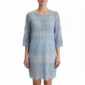 4 Love & Liberty Isla Powder Blue Crochet Lace Tunic Cover-Up Blouse‎